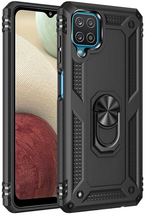 Samsung Galaxy M32 Kılıf Yüzüklü Standlı Tank Zırh Silikon - 5
