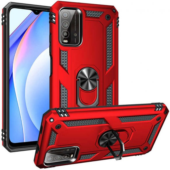 Xiaomi Redmi 9T Kılıf Yüzüklü Standlı Tank Zırh Silikon - Resim 2