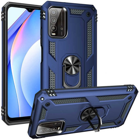 Xiaomi Redmi 9T Kılıf Yüzüklü Standlı Tank Zırh Silikon - Resim 3