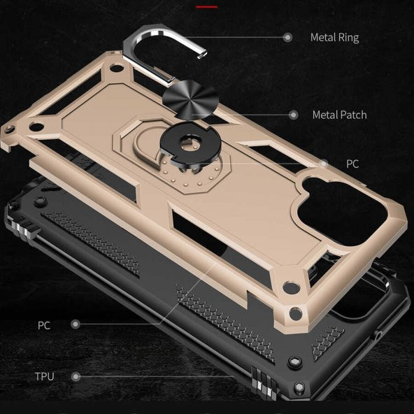 Samsung Galaxy M32 Kılıf Yüzüklü Standlı Tank Zırh Silikon - 7