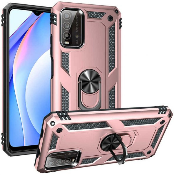 Xiaomi Redmi 9T Kılıf Yüzüklü Standlı Tank Zırh Silikon - Resim 4