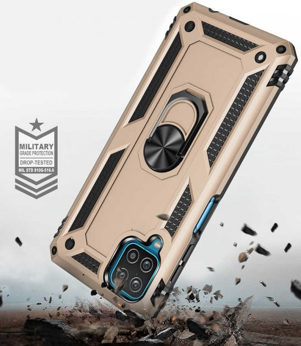 Samsung Galaxy M32 Kılıf Yüzüklü Standlı Tank Zırh Silikon - 9