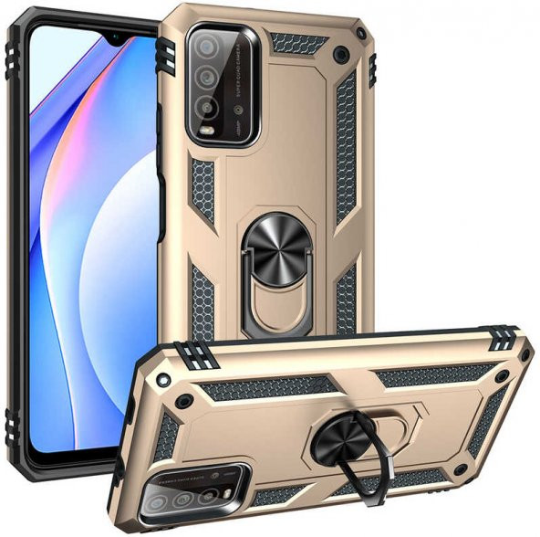 Xiaomi Redmi 9T Kılıf Yüzüklü Standlı Tank Zırh Silikon - Resim 5