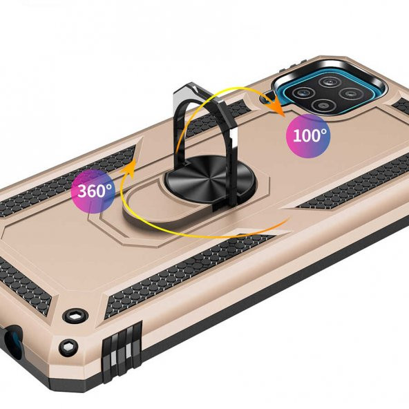 Samsung Galaxy M32 Kılıf Yüzüklü Standlı Tank Zırh Silikon - 10