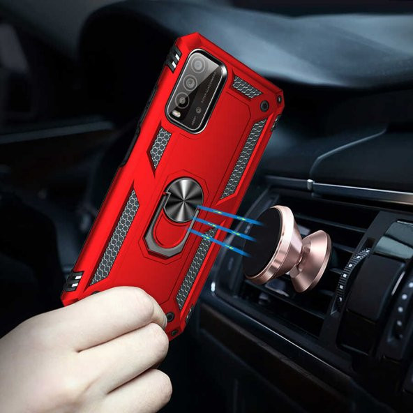 Xiaomi Redmi 9T Kılıf Yüzüklü Standlı Tank Zırh Silikon - Resim 7