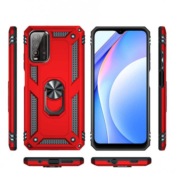 Xiaomi Redmi 9T Kılıf Yüzüklü Standlı Tank Zırh Silikon - Resim 10
