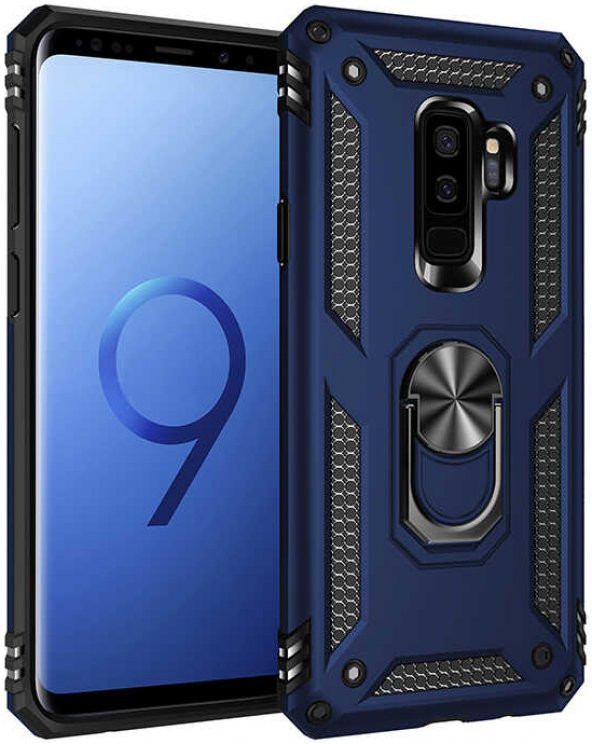 Samsung Galaxy S9 Plus Kılıf Yüzüklü Standlı Tank Zırh Silikon - 3