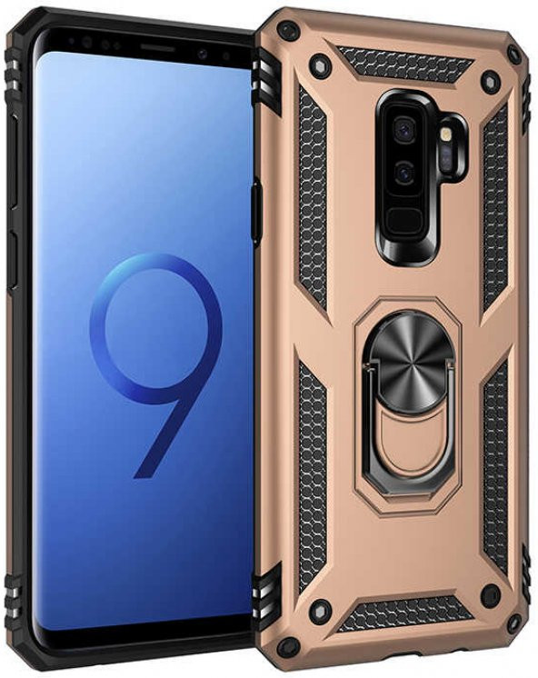 Samsung Galaxy S9 Plus Kılıf Yüzüklü Standlı Tank Zırh Silikon - 6