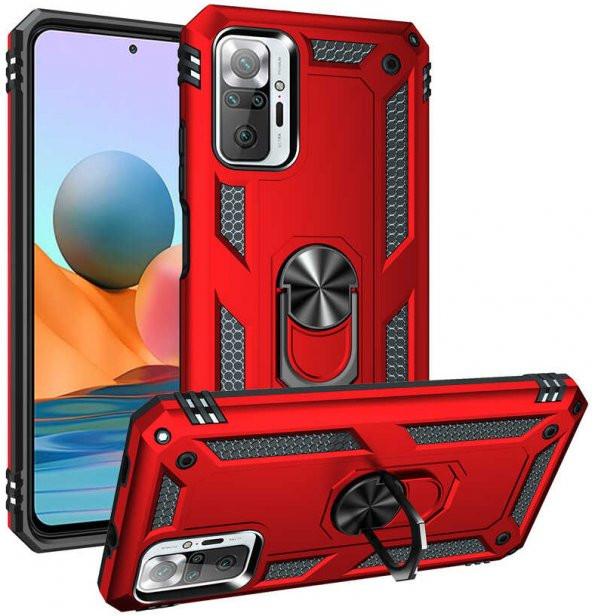 Xiaomi Redmi Note 10 Pro Kılıf Yüzüklü Standlı Tank Zırh Silikon - 2
