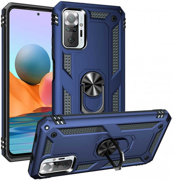 Xiaomi Redmi Note 10 Pro Kılıf Yüzüklü Standlı Tank Zırh Silikon - 3