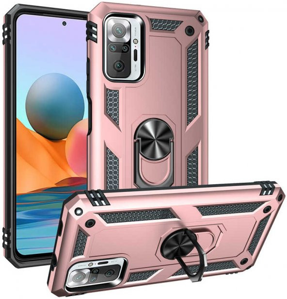 Xiaomi Redmi Note 10 Pro Kılıf Yüzüklü Standlı Tank Zırh Silikon - 4