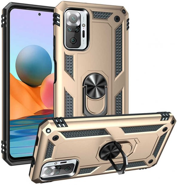 Xiaomi Redmi Note 10 Pro Kılıf Yüzüklü Standlı Tank Zırh Silikon - 6