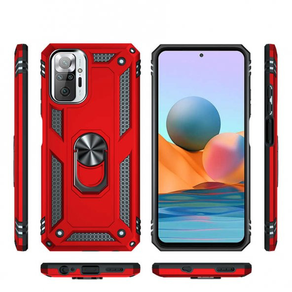 Xiaomi Redmi Note 10 Pro Kılıf Yüzüklü Standlı Tank Zırh Silikon - 7