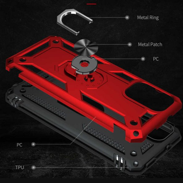 Xiaomi Redmi Note 10 Pro Kılıf Yüzüklü Standlı Tank Zırh Silikon - 8