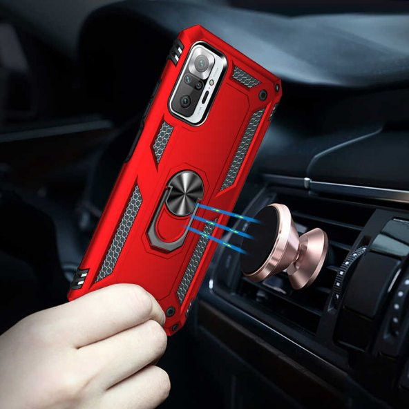 Xiaomi Redmi Note 10 Pro Kılıf Yüzüklü Standlı Tank Zırh Silikon - 9
