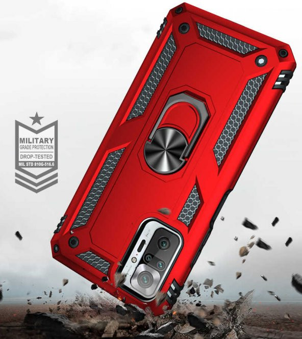 Xiaomi Redmi Note 10 Pro Kılıf Yüzüklü Standlı Tank Zırh Silikon - 10