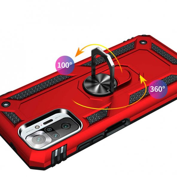 Xiaomi Redmi Note 10 Pro Kılıf Yüzüklü Standlı Tank Zırh Silikon - 11