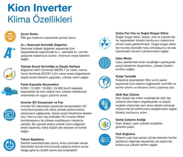 Demirdöküm (Montaj Dahil) Kion R32 18.000 Btu A++ İnverter Klima - 5