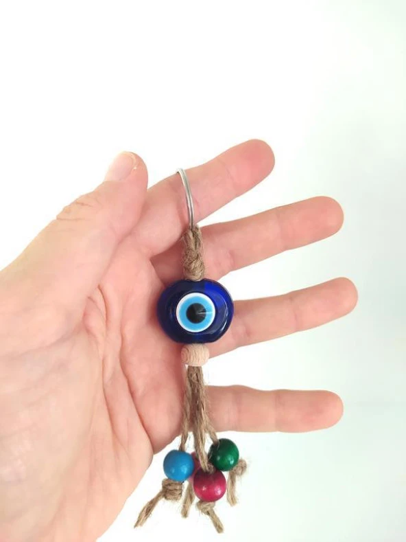 Anahtarlık Kötü Göz Kovucu Nazar Kırılmaz Hasır Renkli Ahşap Boncuklu Nazarlık Çanta Süsü Hediye - Resim 3