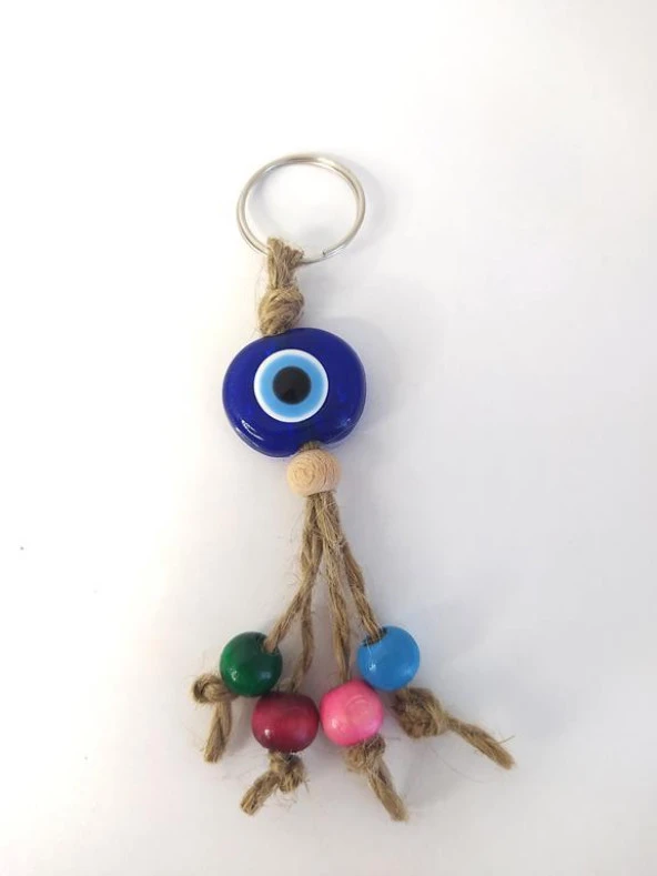 Anahtarlık Kötü Göz Kovucu Nazar Kırılmaz Hasır Renkli Ahşap Boncuklu Nazarlık Çanta Süsü Hediye - Resim 4