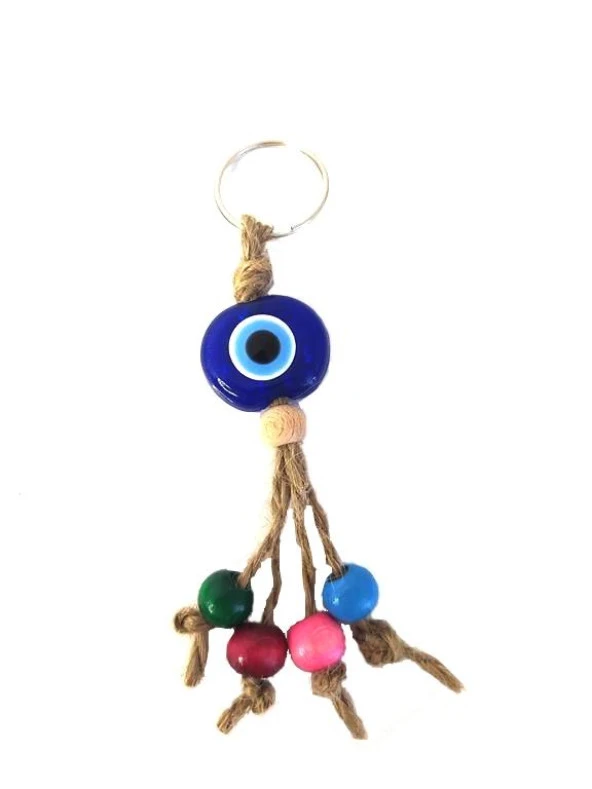 Anahtarlık Kötü Göz Kovucu Nazar Kırılmaz Hasır Renkli Ahşap Boncuklu Nazarlık Çanta Süsü Hediye - Resim 2