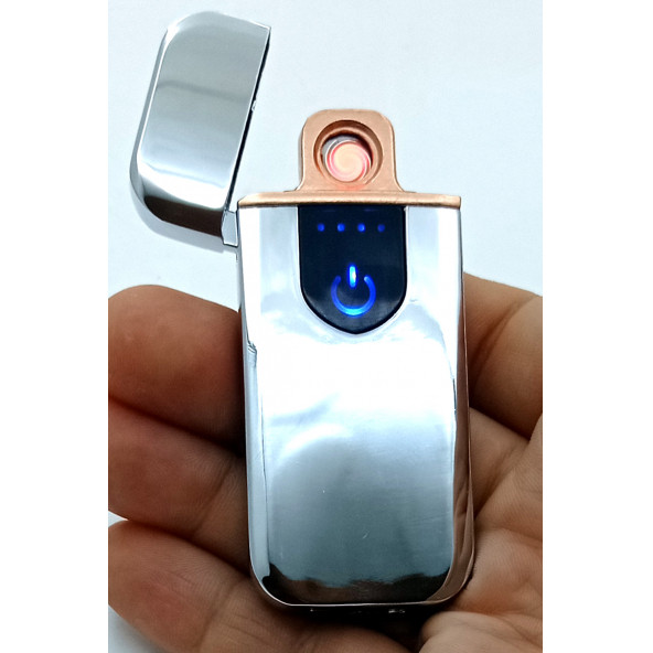 Gri Parmak İzli Dokunmatik Usb Şarjlı Anti-rüzgar Elektronik Çakmak ürün görseli 1