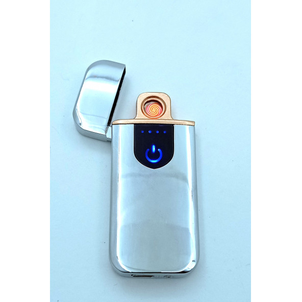 Gri Parmak İzli Dokunmatik Usb Şarjlı Anti-rüzgar Elektronik Çakmak - Resim 2