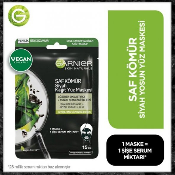 Garnier Skin Naturals Kömürlü Kağıt Yüz Maskesi Siyah Yosun