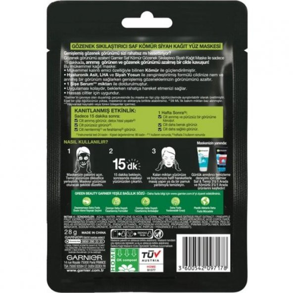 Garnier Skin Naturals Kömürlü Kağıt Yüz Maskesi Siyah Yosun - Resim 2
