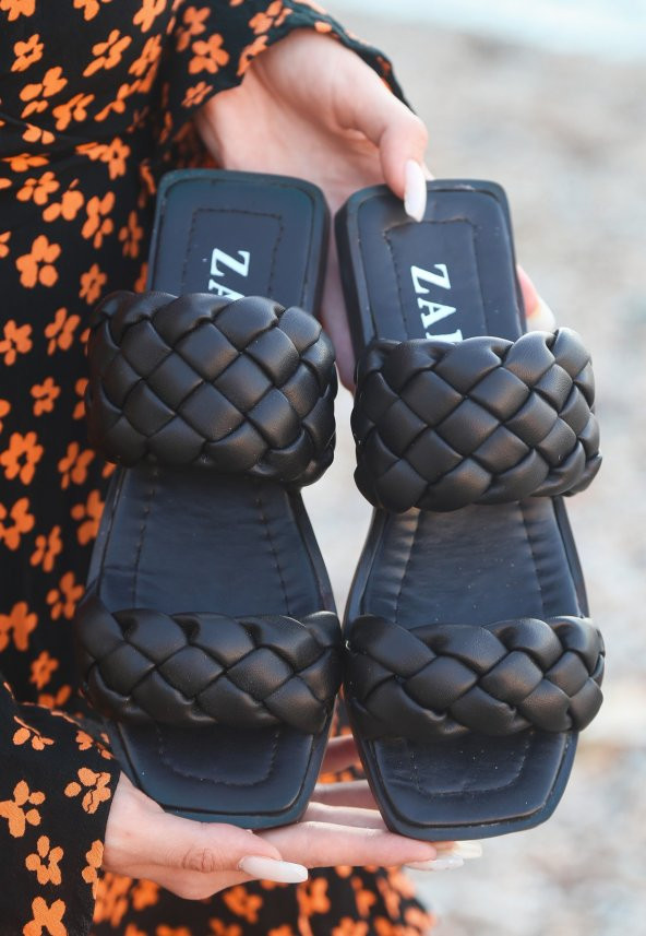 Icen Siyah Cilt Örgülü Terlik - Resim 3