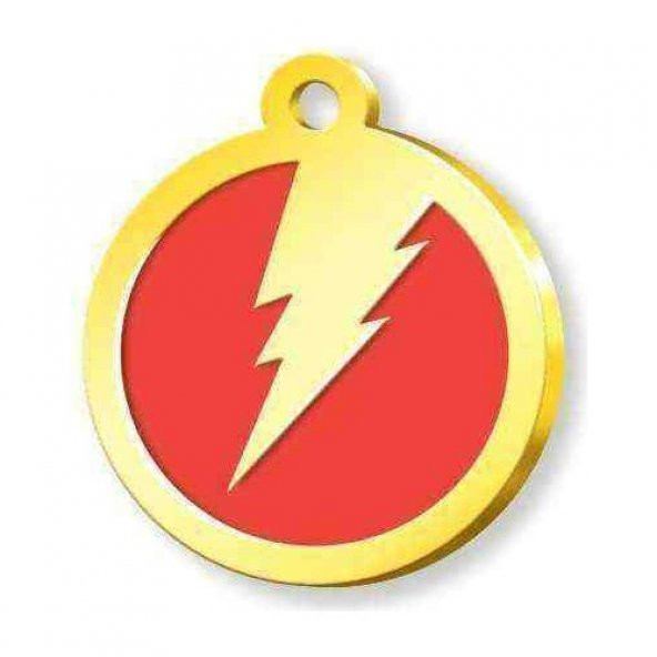 Altın Kaplama Şimşekli Künye - Kırmızı ürün görseli 1