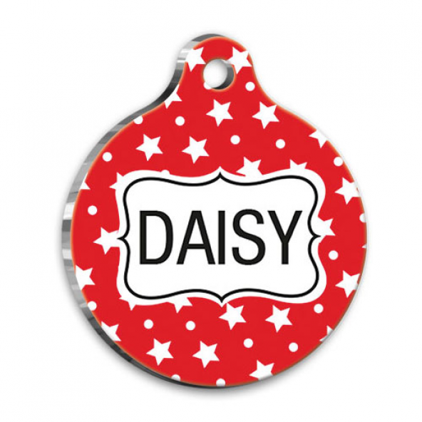 Kırmızı Yıldızlı Yuvarlak Kedi Köpek Künyesi