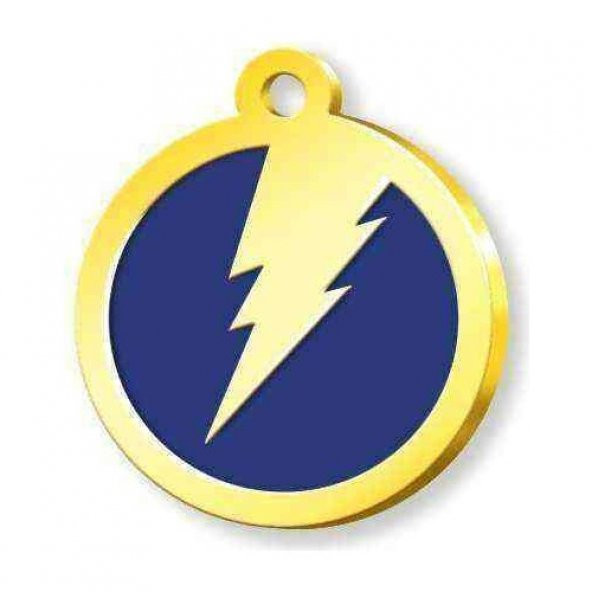 Altın Kaplama Şimşekli Künye - Mavi ürün görseli