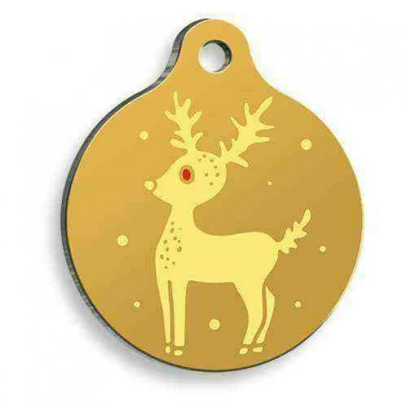 Christmas Serisi Yellow Deer Yuvarlak Kedi ve Köpek Künyesi
