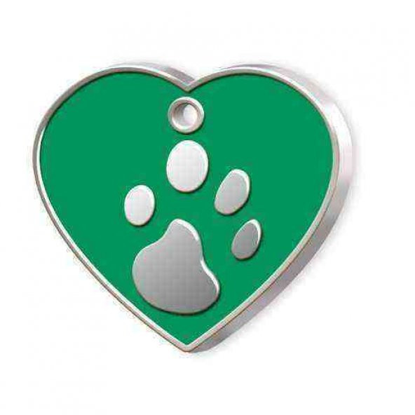 Kalp Şeklinde Mineli Büyük Köpek Künyesi Yeşil