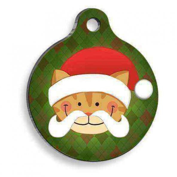 Christmas Serisi Santa Cat Yuvarlak Kedi Künyesi