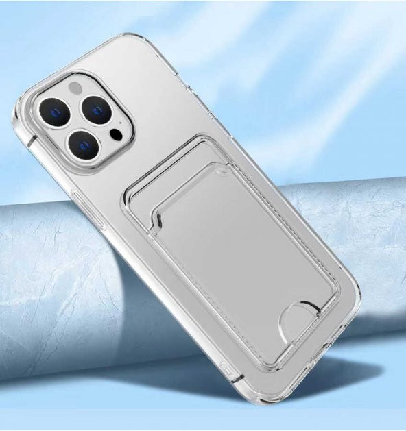 Apple iPhone 14 Pro Max 6.7 Kılıf Kartlıklı Şeffaf Card Holder Clear Silikon Kapak - 7