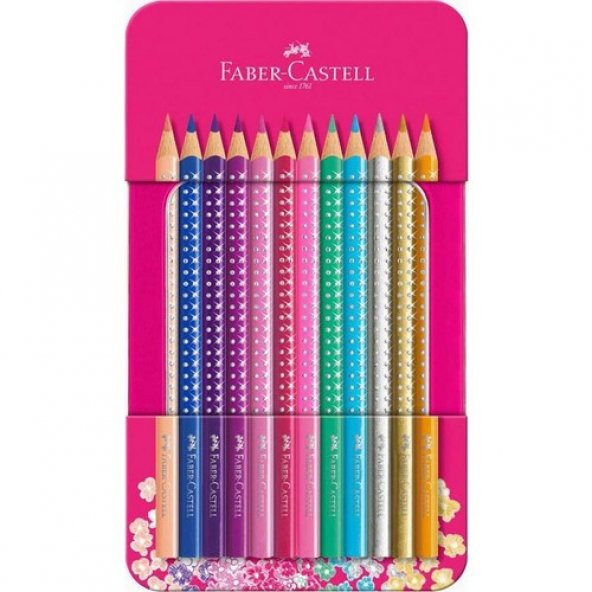 Faber-Castell Parlak Renkler Metal Kutu Pembe Kuru Boya 12'li