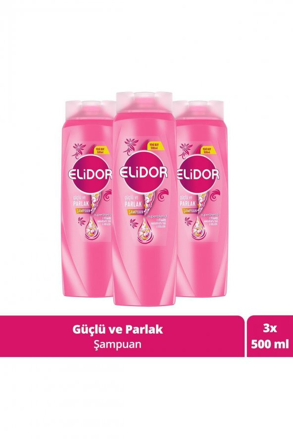 Elidor Superblend Saç Bakım Şampuanı Güçlü ve Parlak E Vitamini Makademya Yağı Kolajen 500 ML x3