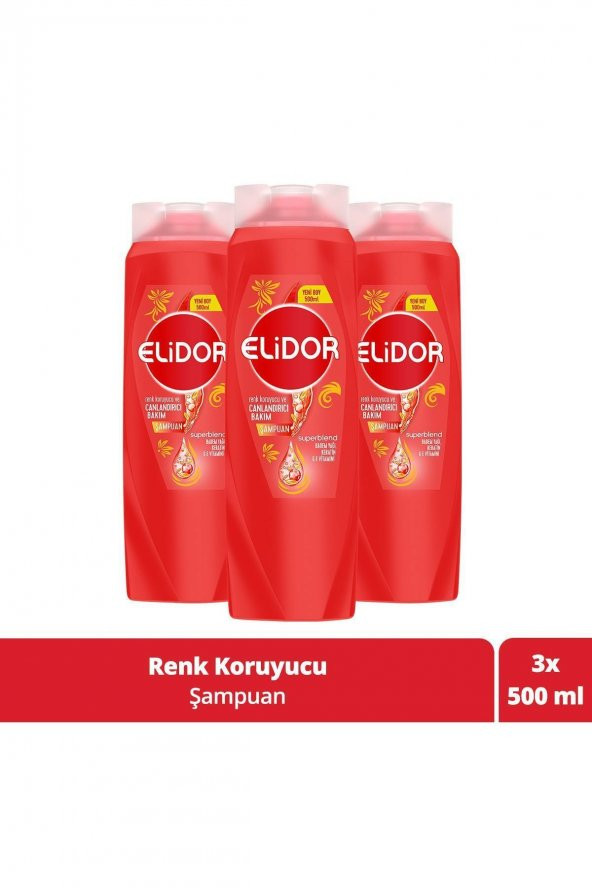 Elidor Superblend Saç Bakım Şampuanı Renk Koruyucu ve Canlandırıcı Bakım 500 ML x3