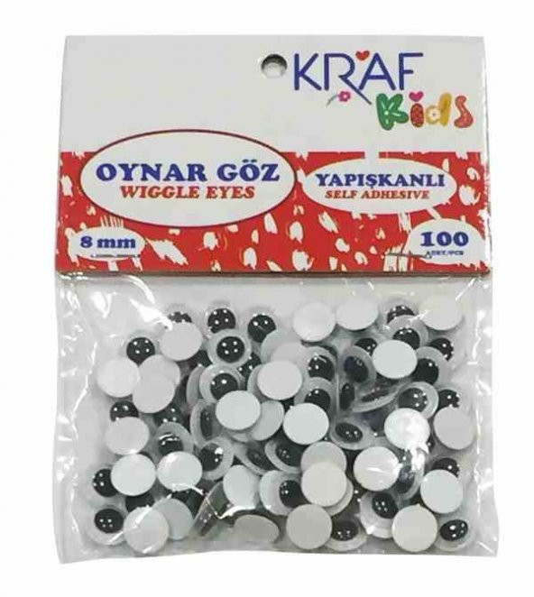 KRAF KIDS OYNAR GÖZ YAPIŞKANLI 8 MM 100 LÜ KK65 ÜCRETSİZ KARGO