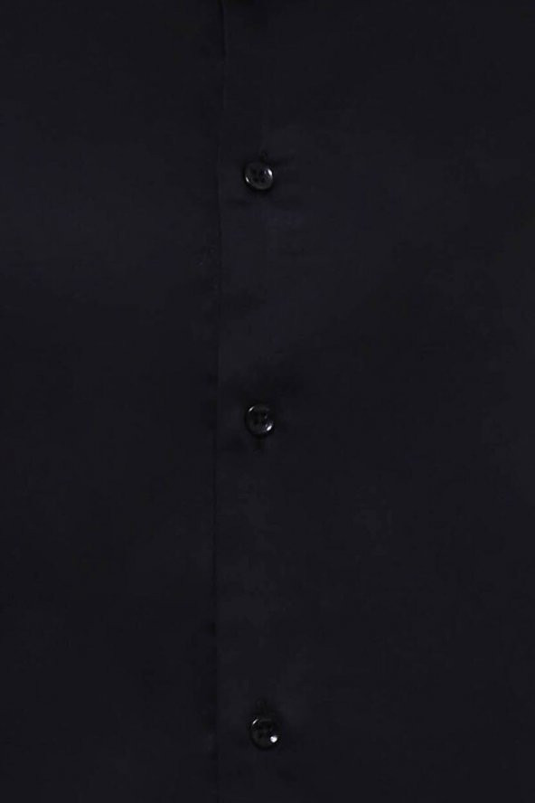 Pamuk Saten Slim Fit Siyah Erkek Gömlek
