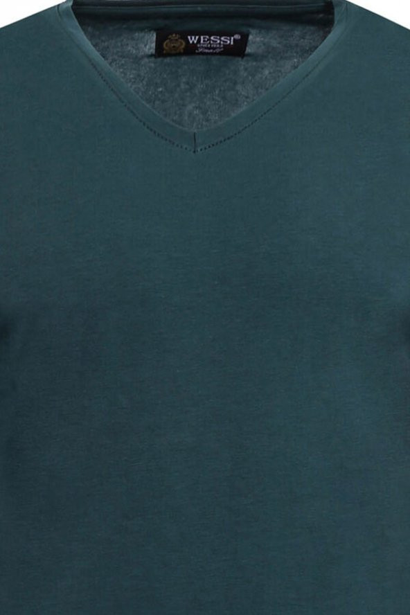 Yeşil V Yaka Baskısız Düz Sweatshirt - 2