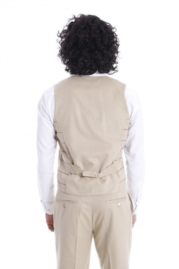 Krem Erkek Yelek Pantolon Takım - 3