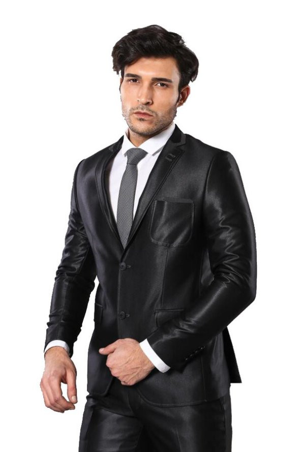 Parlak Siyah Erkek Takım Elbise - 6