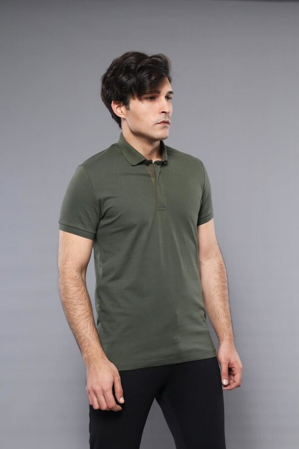 Polo Yaka Düz Haki T-shirt  Wessi - 2