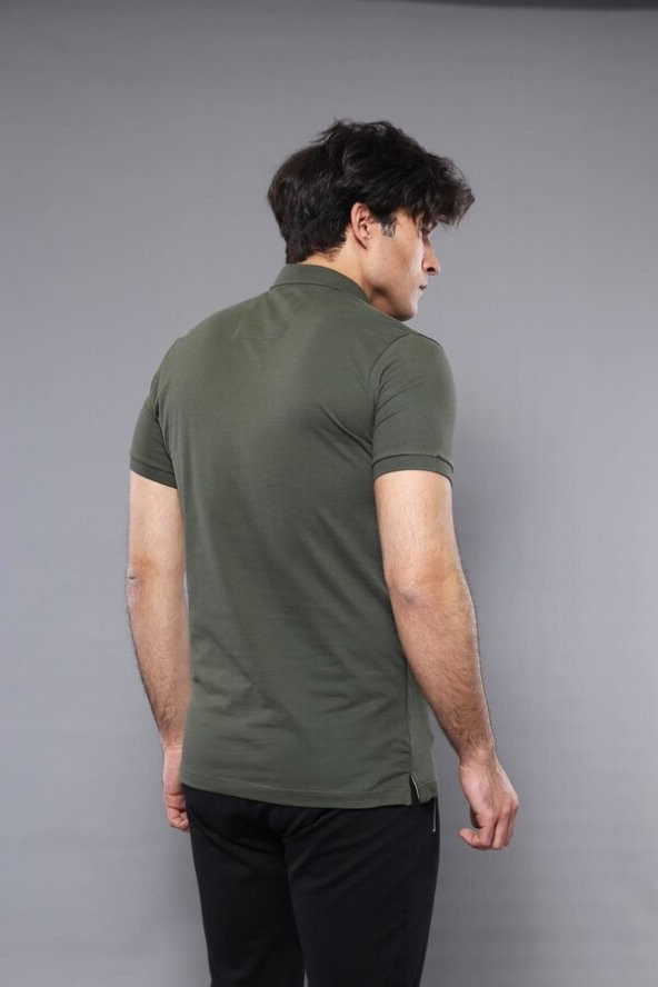 Polo Yaka Düz Haki T-shirt  Wessi - 3