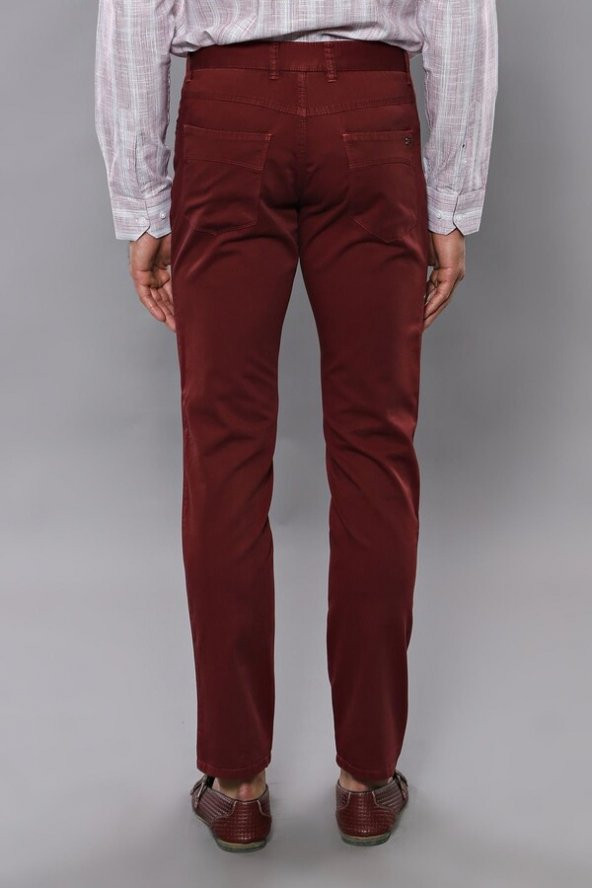 Dar Kesim Desensiz Beş Cepli Bordo Erkek Pantolon - 4