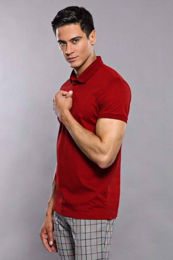 Polo Yaka Düz Bordo T-shirt  Wessi - 2