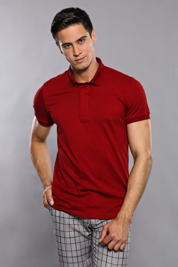Polo Yaka Düz Bordo T-shirt  Wessi - 3